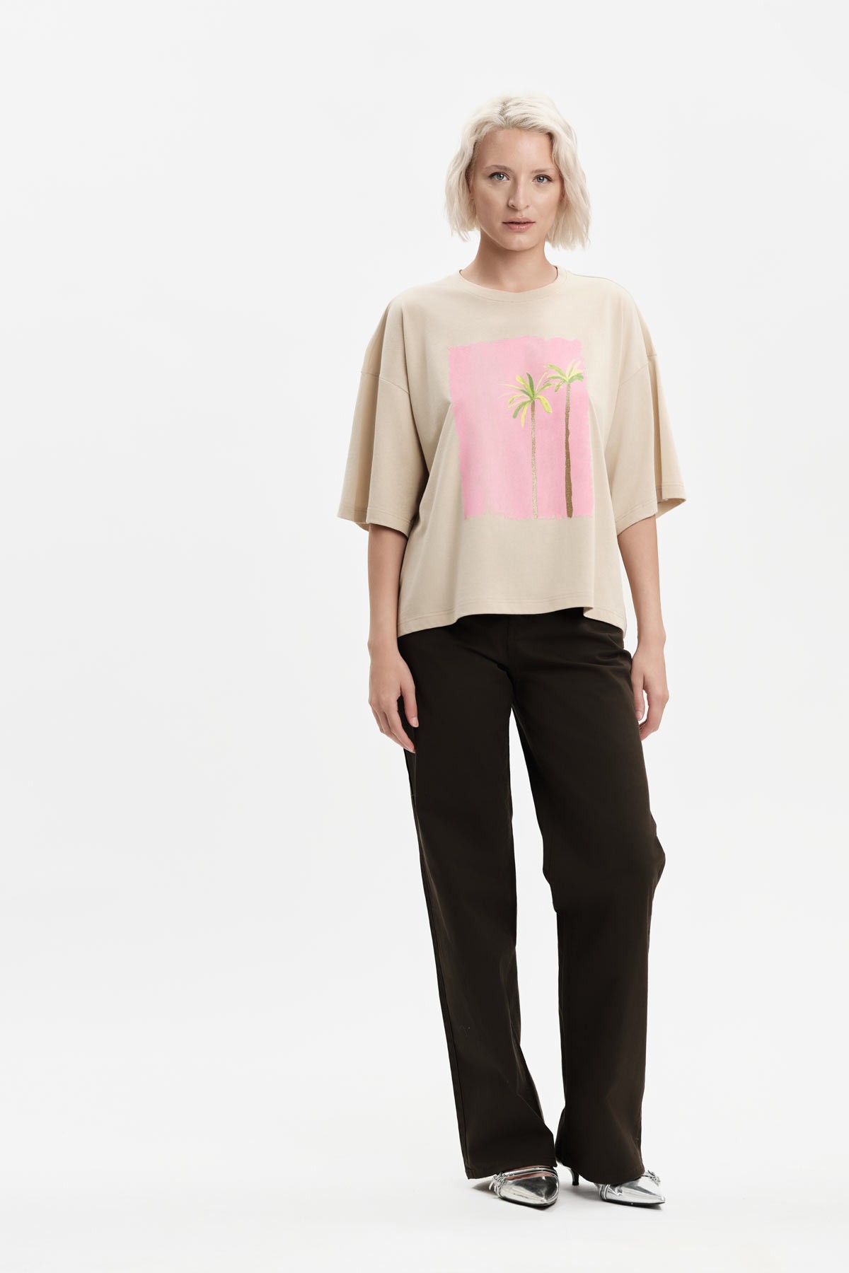 T-SHIRT OVER STAMPA PALME - WW31105