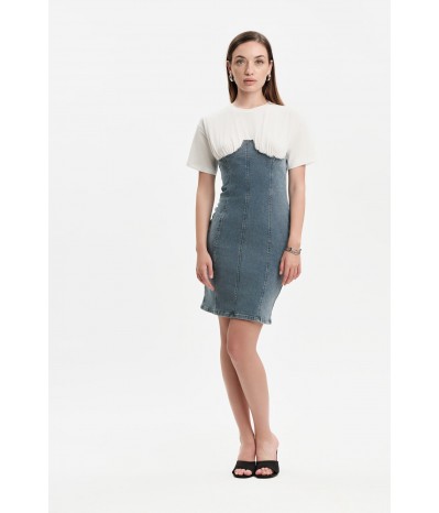 ABITO T-SHIRT CON INSERTO IN DENIM - WW31162