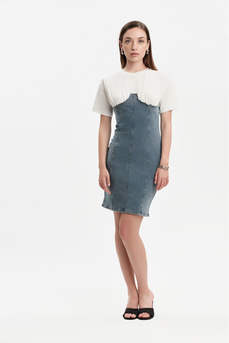 ABITO T-SHIRT CON INSERTO IN DENIM - WW31162