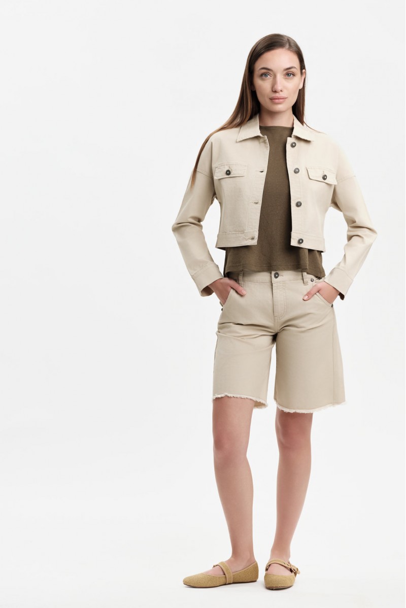 WHITE WISE TOP MISTO LINO CON BOTTONCINI - WW31176 