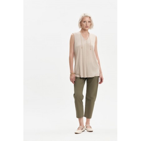 TOP MISTO LINO CON PIEGONE - WW31177