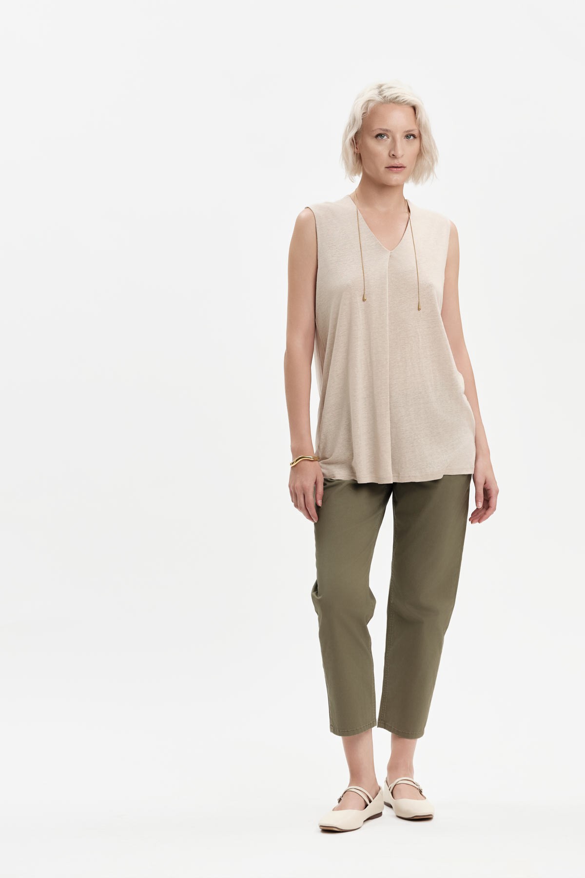 TOP MISTO LINO CON PIEGONE - WW31177