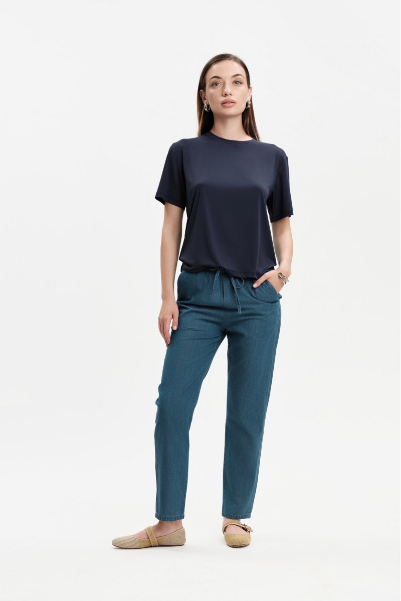 WHITE WISE PANTALONI IN CHAMBRAY CON COULISSE - WW31250 