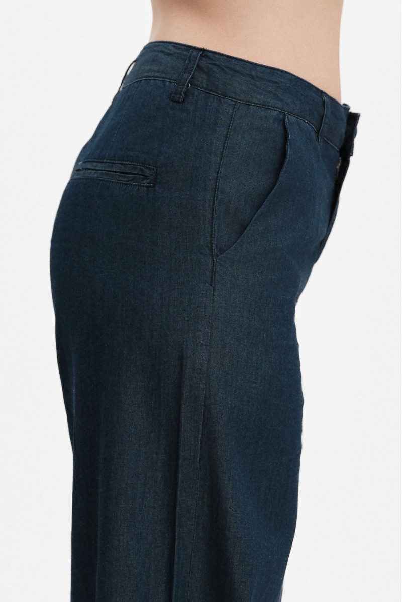 WHITE WISE PANTALONI AMPI IN CHAMBRAY - WW31251 