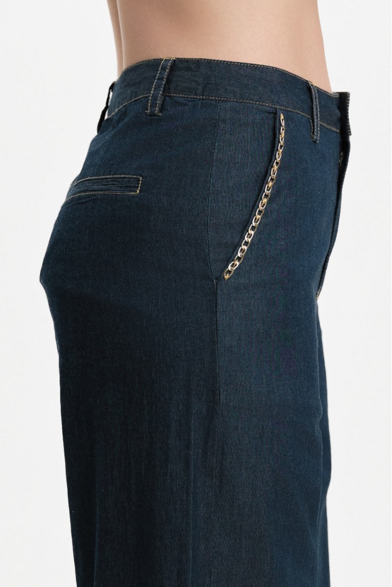 WHITE WISE PANTALONI AMPI IN CHAMBRAY CON CATENA - WW31251_A 