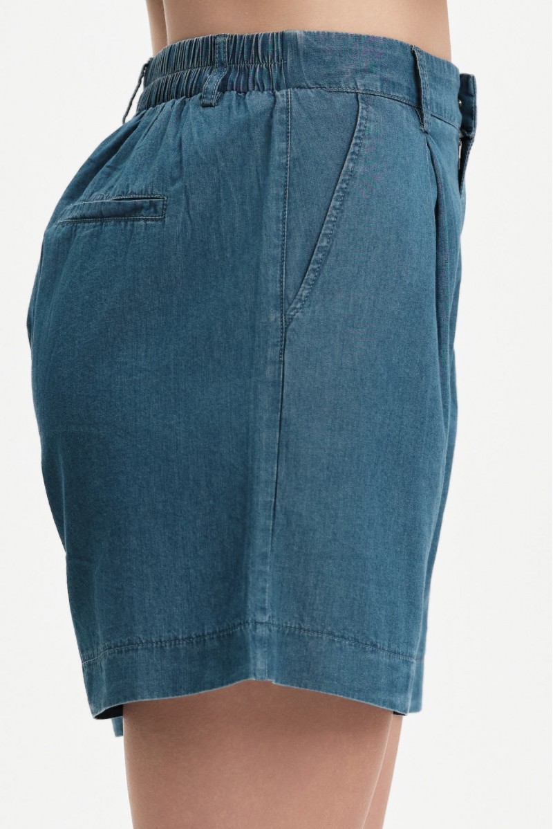 PANTALONCINI IN CHAMBRAY CON PINCES E RISVOLTO - WW31253