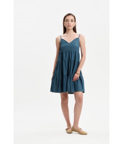 ABITO CORTO IN CHAMBRAY CON BALZE E BRETELLINE - WW31258