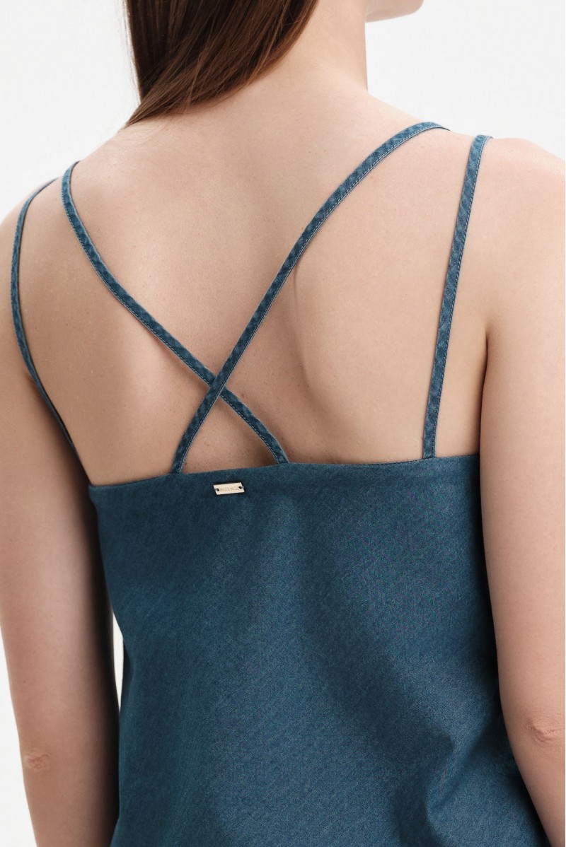 TOP IN CHAMBRAY CON BRETELLINE INCROCIATE - WW31259