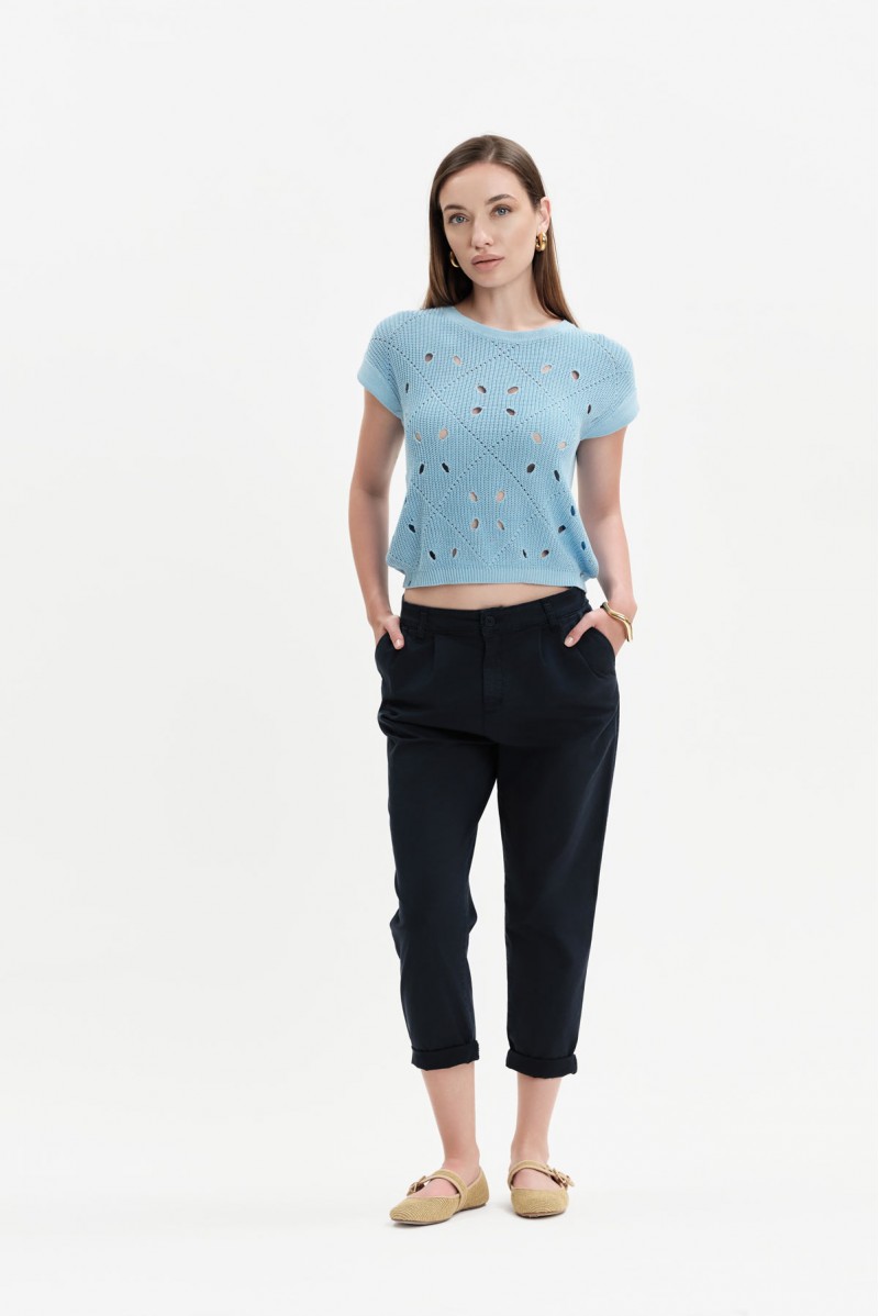 PANTALONI CON PINCES E RISVOLTO GABARDINA - WW31413