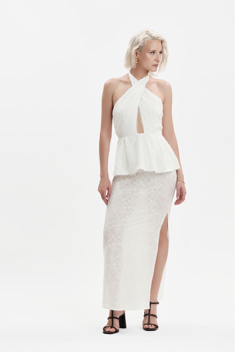 ABITO LUNGO IN SANGALLO CON FASCE INCROCIATE - WW31503