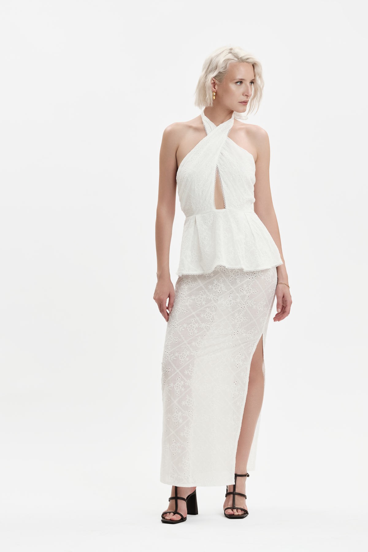 ABITO LUNGO IN SANGALLO CON FASCE INCROCIATE - WW31503