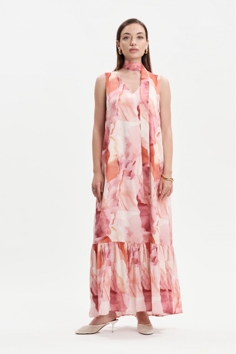 ABITO LUNGO FANTASIA SCOLLO A V - WW31533