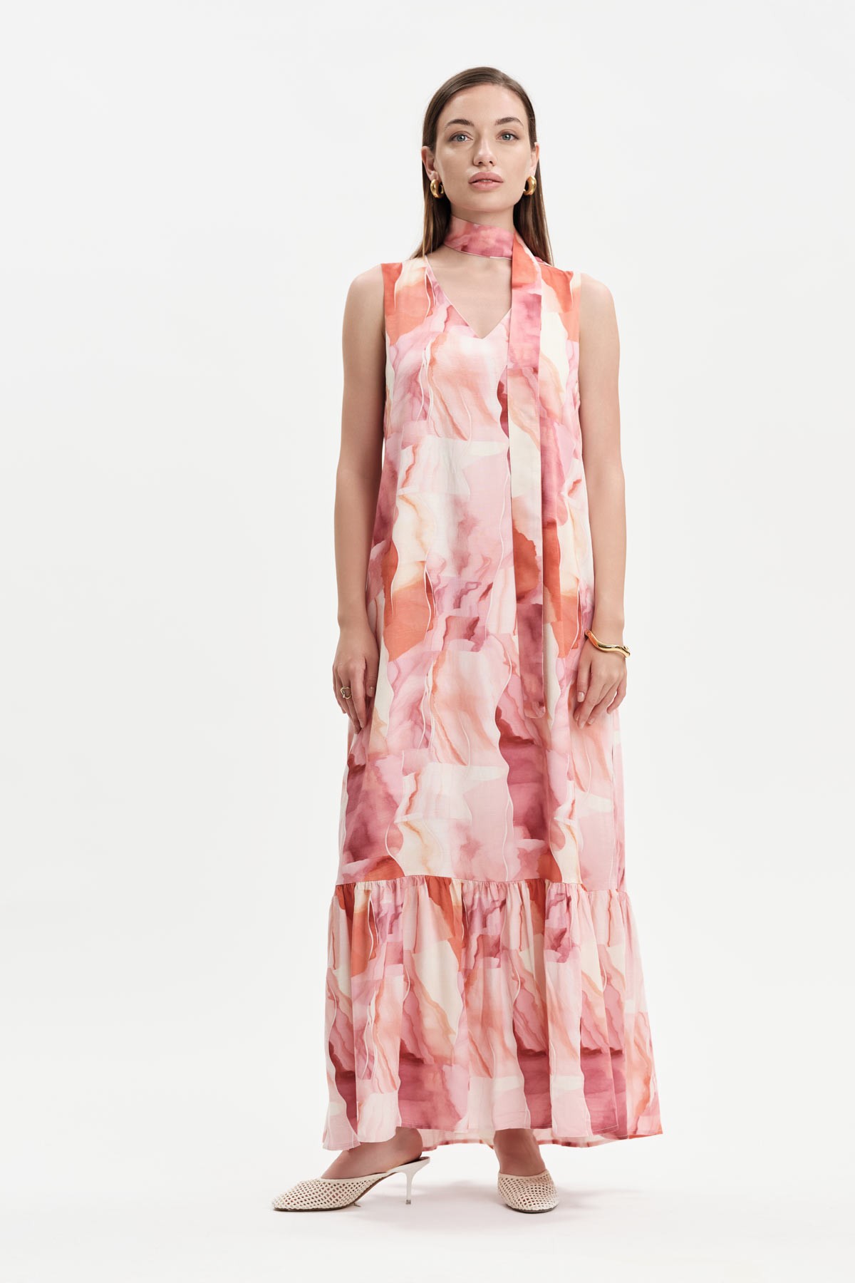 ABITO LUNGO FANTASIA SCOLLO A V - WW31533