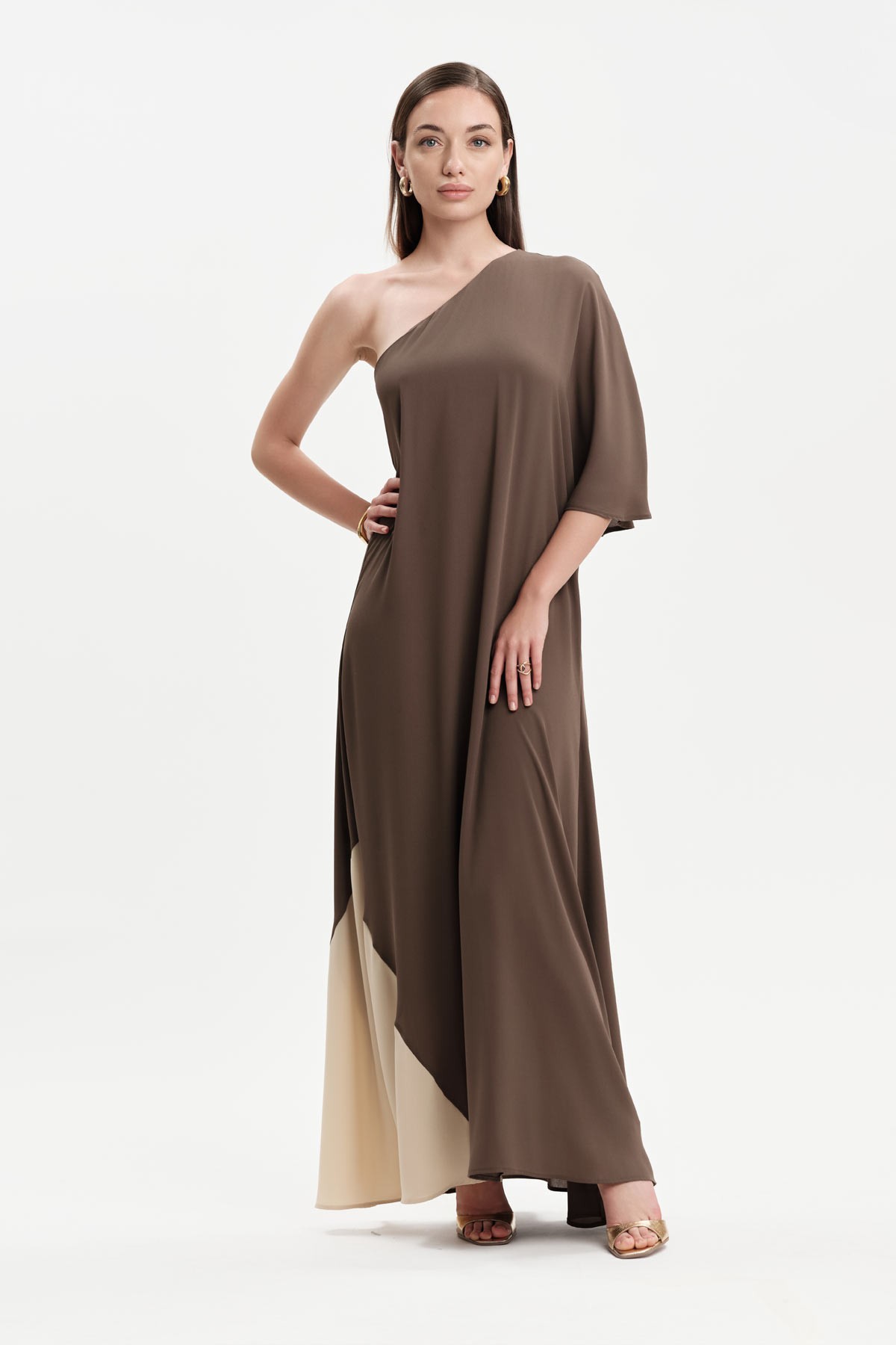 ABITO MONOSPALLA IN GEORGETTE BICOLORE - WW31659