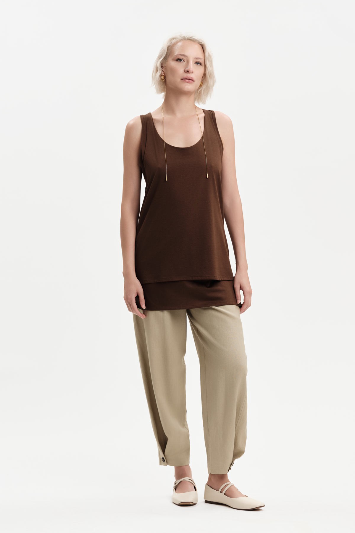 PANTALONI IN MISTOLINO CON BOTTONE ORLO - WW31727