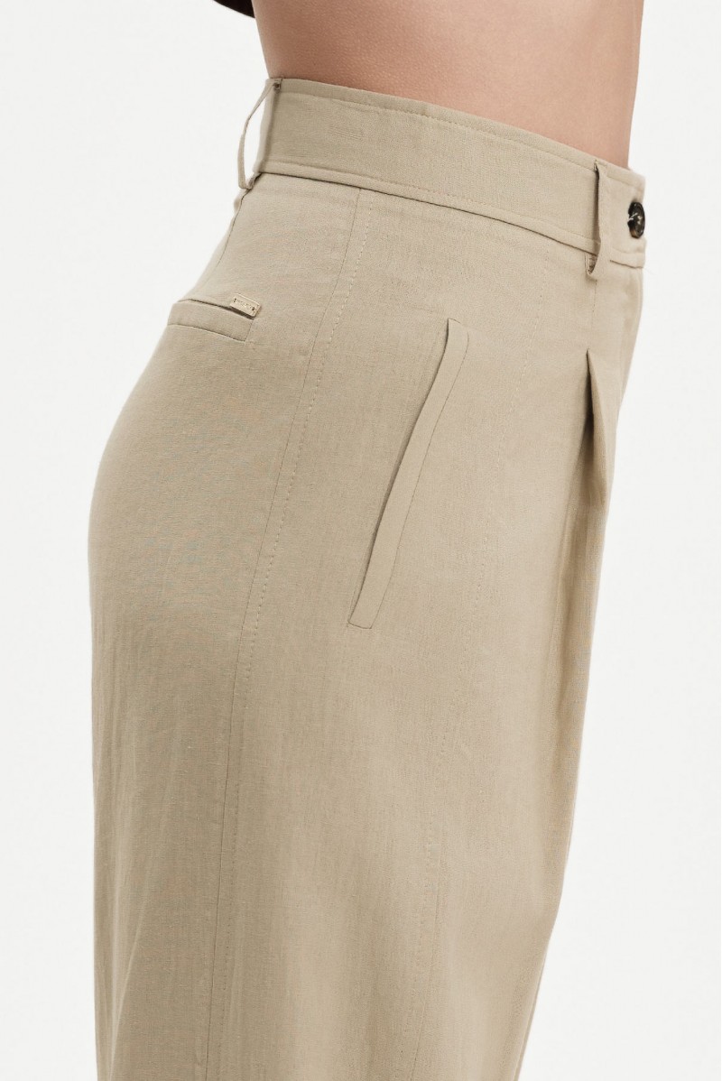 WHITE WISE PANTALONI IN MISTOLINO CON BOTTONE ORLO - WW31727 