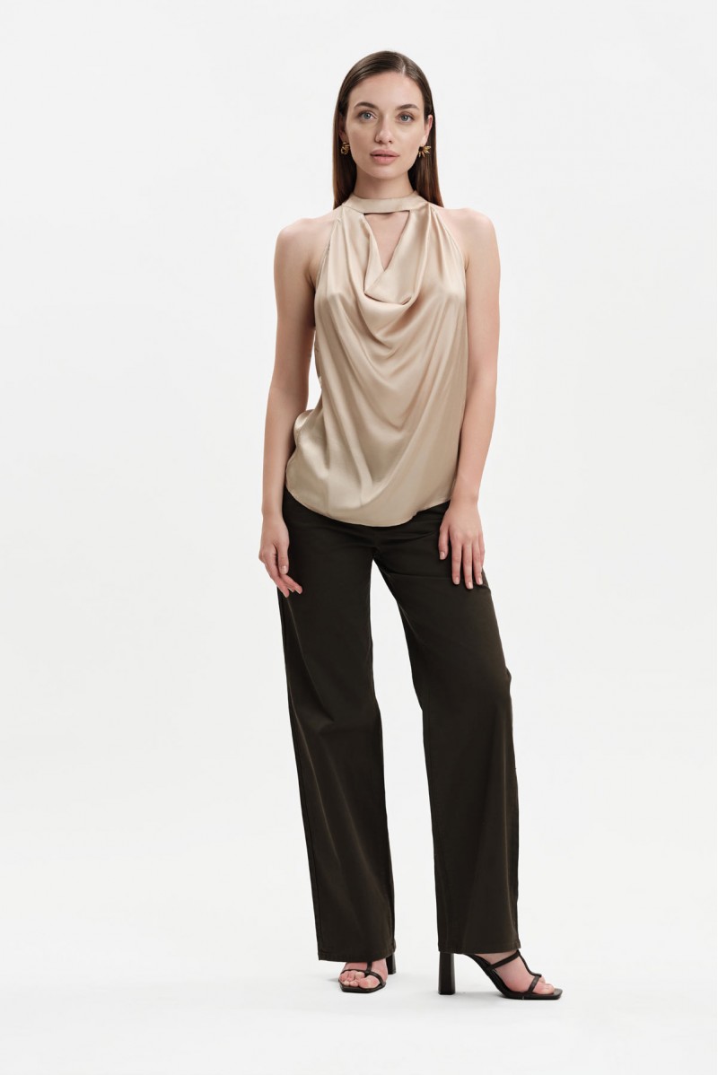 WHITE WISE TOP IN RASO CON SCOLLO A GOCCIA - WW31815 