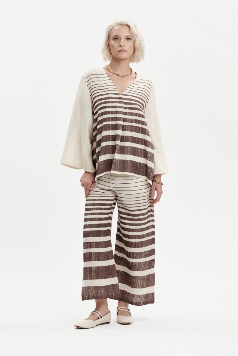 WHITE WISE PANTALONI A RIGHE MISTO LINO - WW31950 